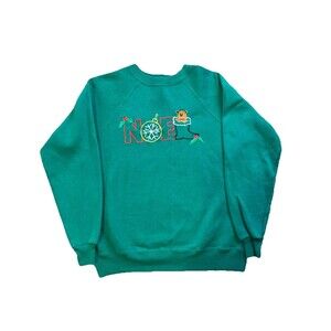🎄 Vintage “NOEL” Christmas Sweatshirt Teddy Bear Embroidered -M (fits like a S)